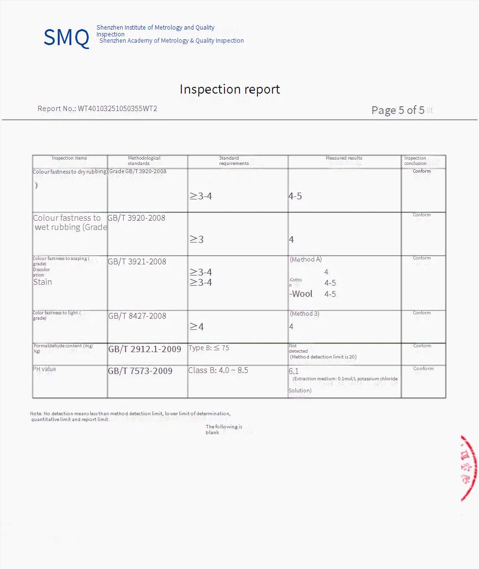 7329A color fastness, formaldehyde, PH test 2
