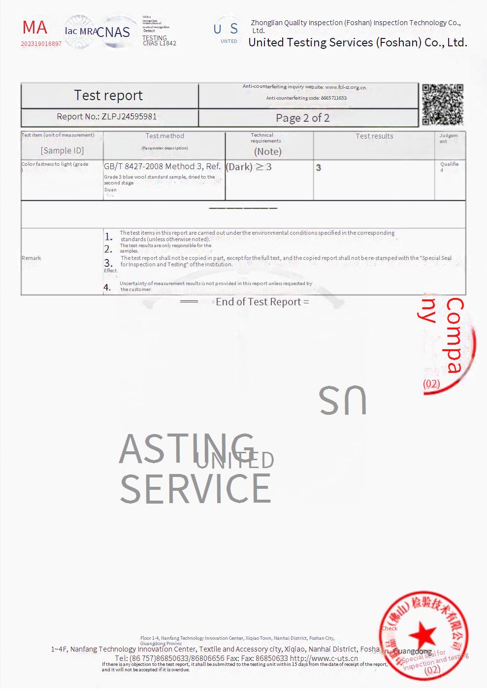 8035A fabric color fastness level 3